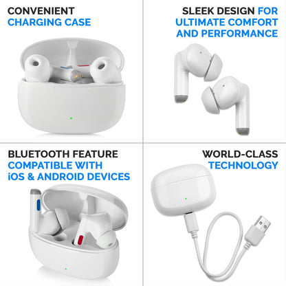 Hearing Aids Earbuds - Rechargeable, Wireless Bluetooth Audio and Personal Sound Enhancement Device Aids for Adults Seniors with Noise Canceling, Feedback Reduction and Portable Charging Case