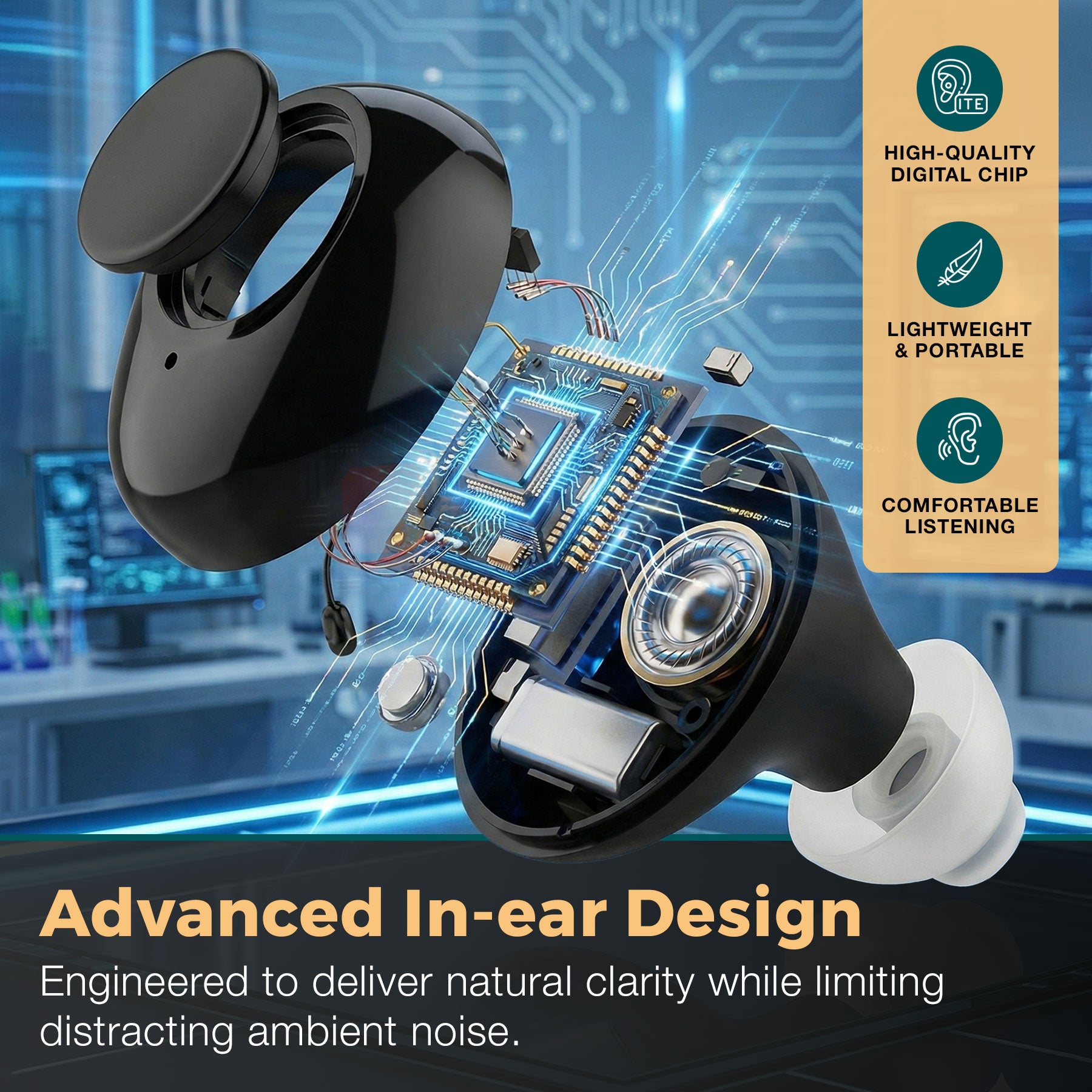 Digital Hearing Aids - Next Generation In the Ear Personal Sound Device w/ Noise Reduction - Rechargeable ITE 2 Piece Set, Portable Charging Case Sound Assist for Adults and Seniors