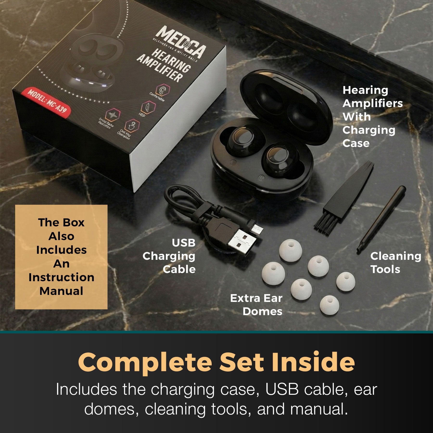 Digital Hearing Aids - Next Generation In the Ear Personal Sound Device w/ Noise Reduction - Rechargeable ITE 2 Piece Set, Portable Charging Case Sound Assist for Adults and Seniors