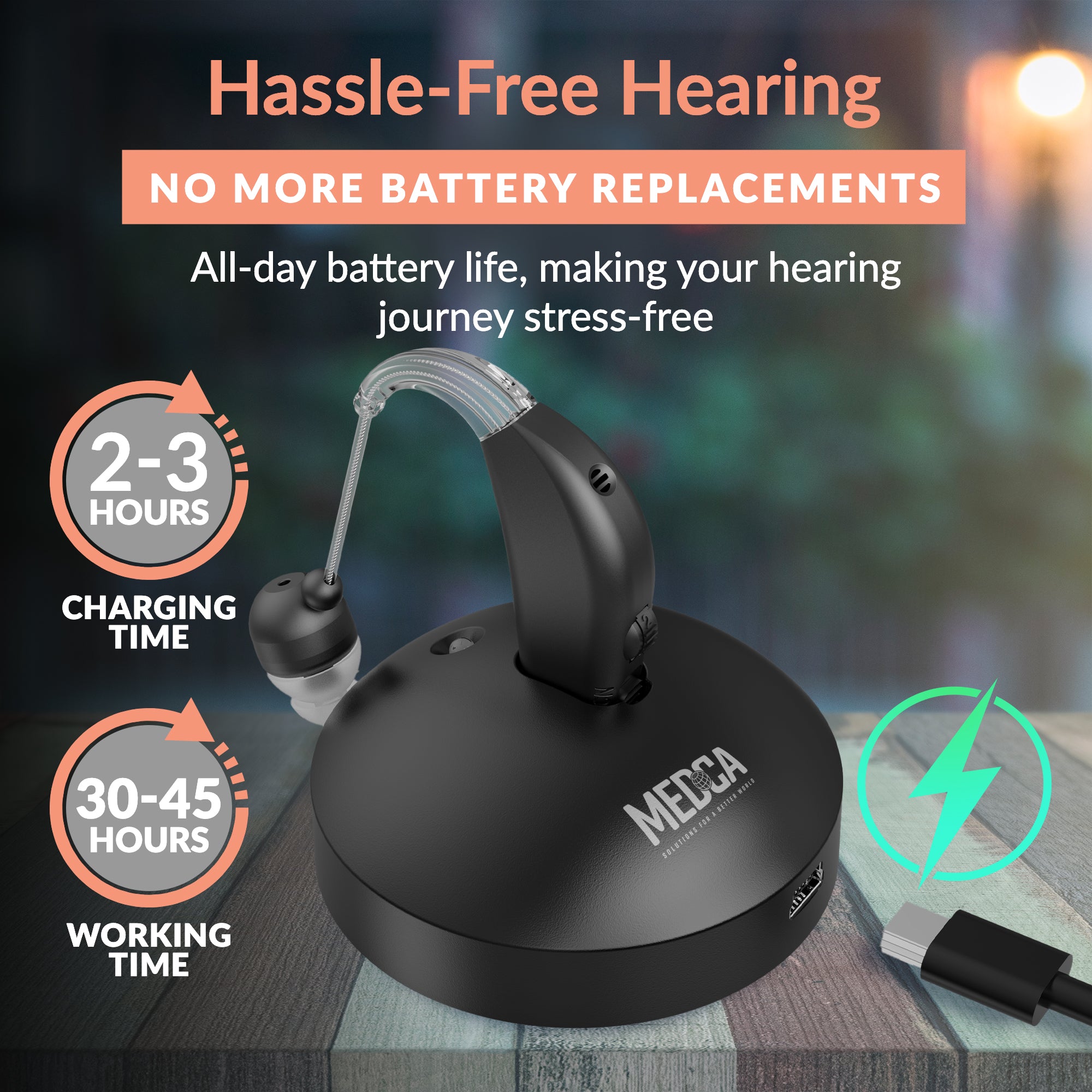 Digital Hearing Aids Set - Premium Rechargeable Behind The Ear Personal Sound Amplification Device - for Adults and Seniors with All-Day Battery Life