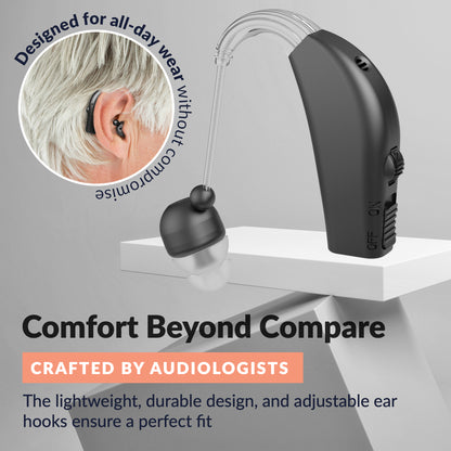 Digital Hearing Aids Set - Premium Rechargeable Behind The Ear Personal Sound Amplification Device - for Adults and Seniors with All-Day Battery Life