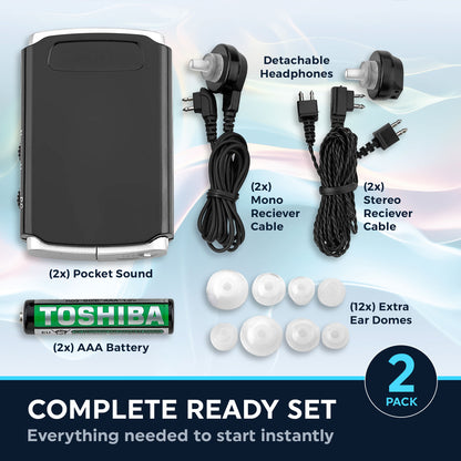 Rechargeable Personal Sound Aids - Pack of 2, Lightweight Compact Pocket Sounds Voice Enhancer Audio Hearing Device w/ Background Noise Reduction Digital Hearing for Adults and Seniors
