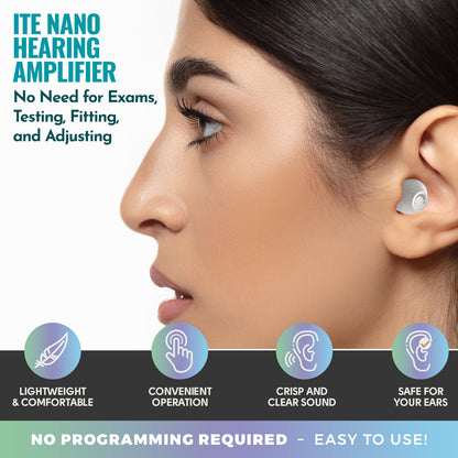 Mini Digital Hearing Aids - ITE Rechargeable Personal Sound Aids - Lightweight Hearing Aids Device with Noise Cancelling, In-Ear Detection & Volume Control Dial for Adults Seniors