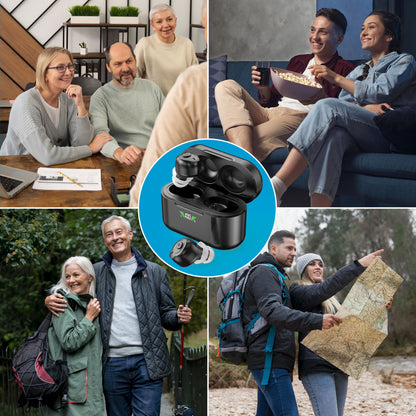 Rechargeable Hearing Aids with Bluetooth for Seniors and Adults - Digital Personal Sound Hearing Aids Pair w/ Charging HD LCD Carrying Case, Active Noise Cancelling, No-Programming, Easy to Use