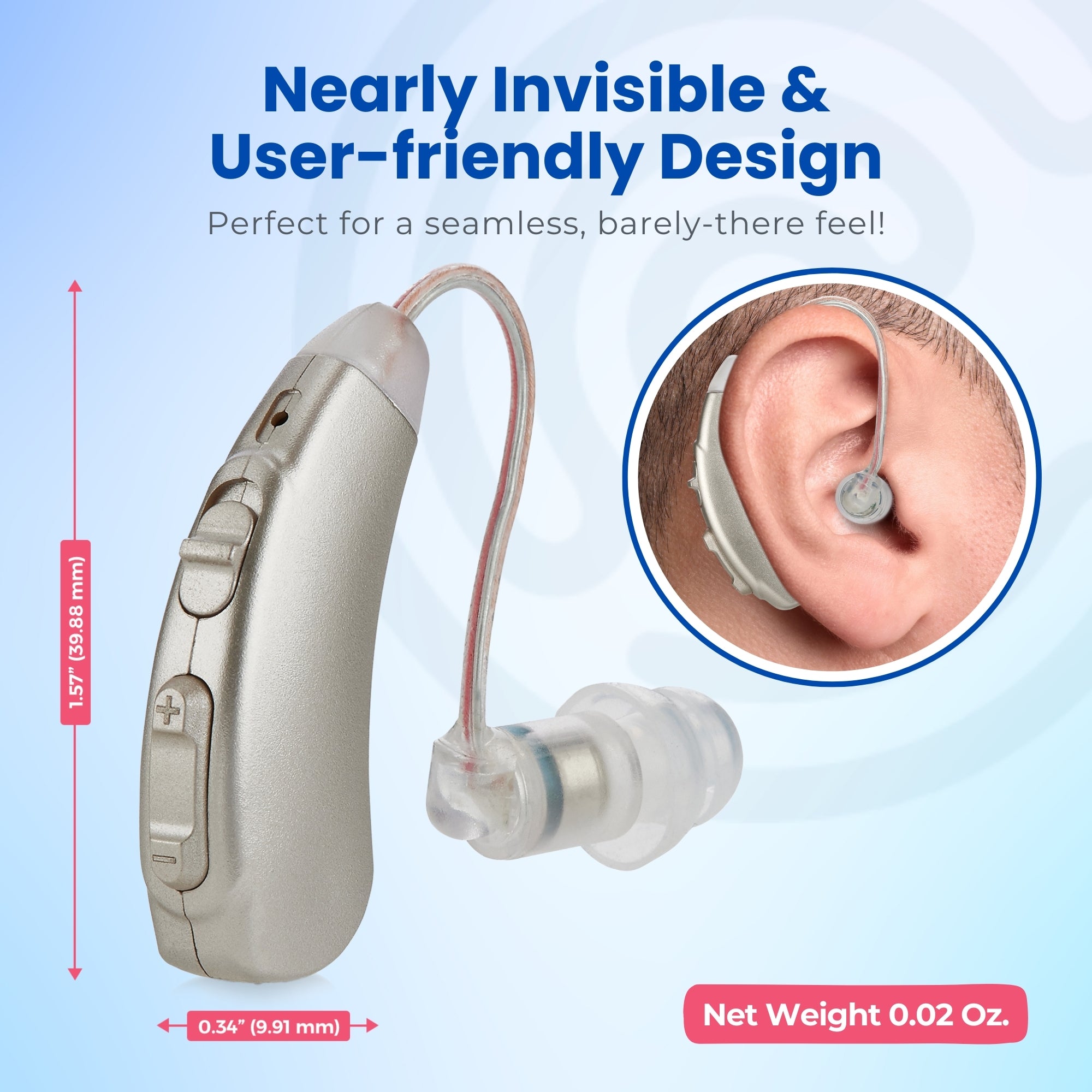 Premium Rechargeable Hearing Aids for Seniors - Behind-the-Ear Hearing Amplifier PSAP Design w/Noise Cancellation, Personal Sound Amplification Device Pair, LCD Magnetic Charging Dock