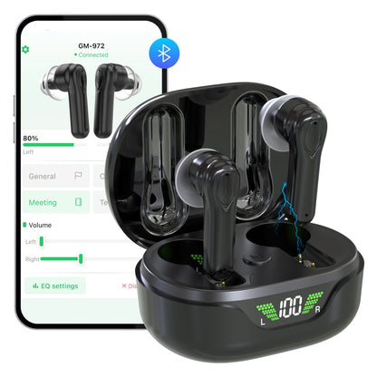 Premium Digital Hearing Aids for Seniors and Adults w/ Noise Reduction, Lightweight In-Ear Bluetooth Hearing Amplifiers, Smart App Control, Rechargeable All-Day Battery Life Magnetic LCD Charging Case