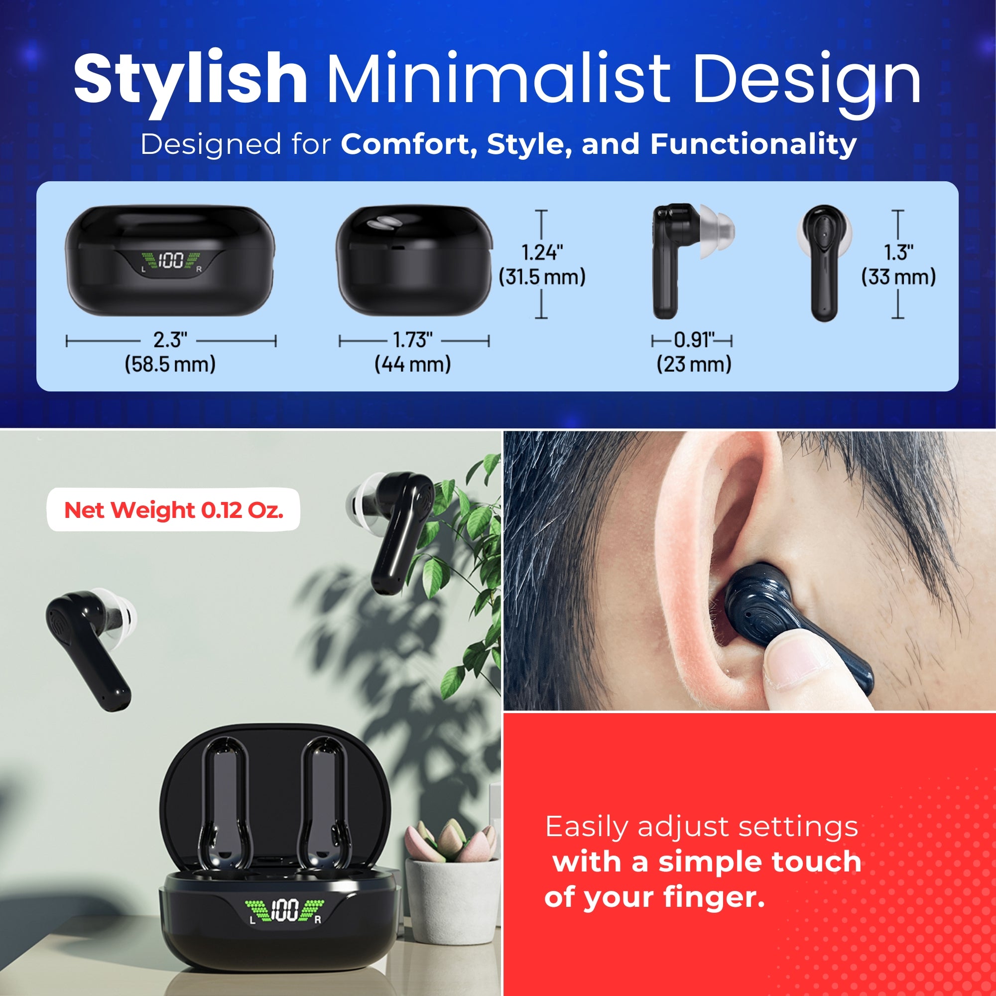 Premium Digital Hearing Aids for Seniors and Adults w/ Noise Reduction, Lightweight In-Ear Bluetooth Hearing Amplifiers, Smart App Control, Rechargeable All-Day Battery Life Magnetic LCD Charging Case