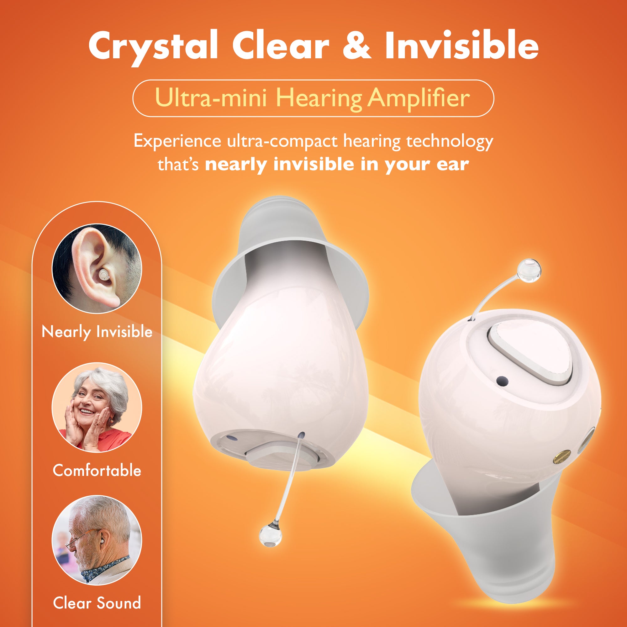 CIC Rechargeable Hearing Aids for Seniors & Adults w/ Intelligent Noise Reduction - OTC Hearing Amplifiers for Men & Women, Near-Invisible, 32-Channel, Easy Use Sound Device, Long-Lasting Battery Life