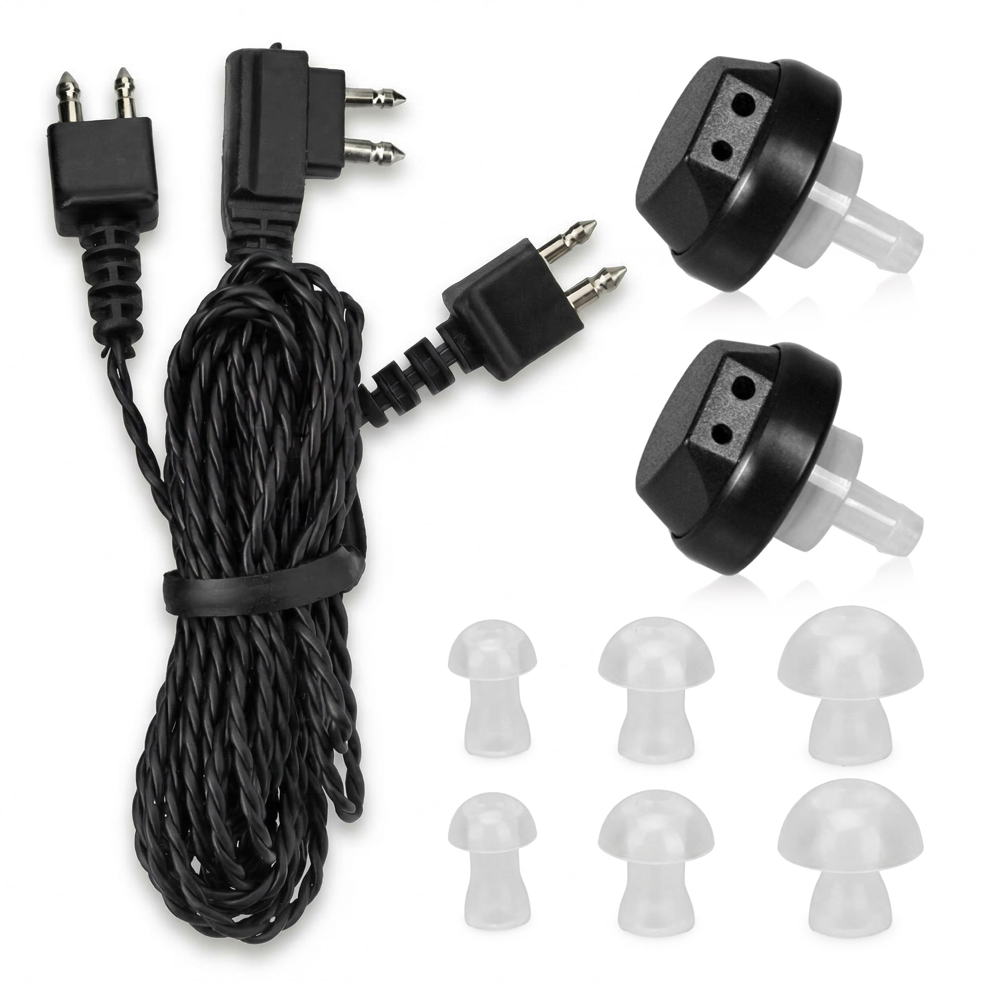 MEDca 2 Pin Hearing Aid Replacement Cord & Receiver Set - Compatible with Most Pocket Hearing Aids AVA-16 & AVA-68 Body Worn Hearing Amplifiers - 75cm Cable - Sound Amplifier Accessory & 6 Ear Domes